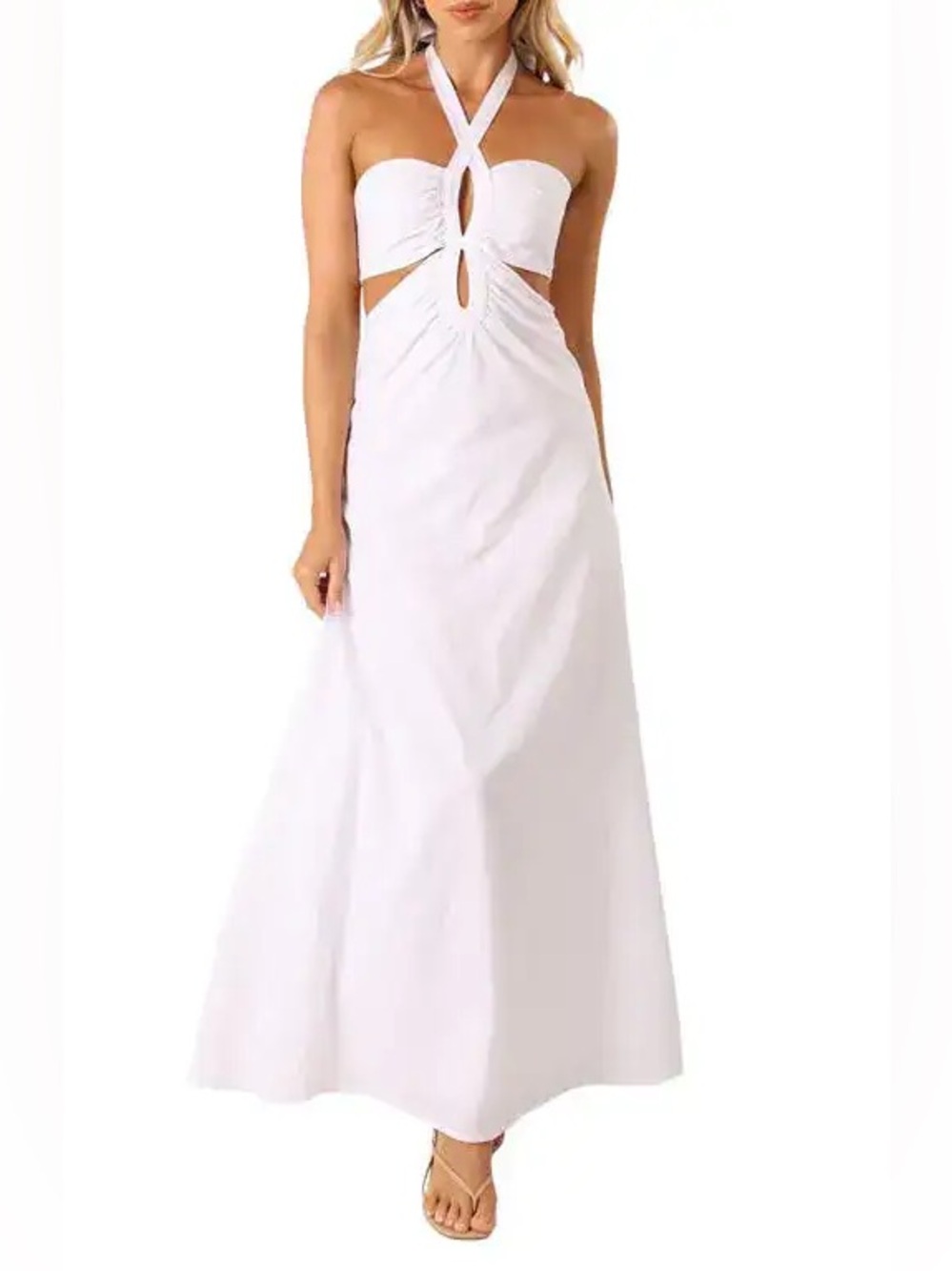 Petal & Pup Kallos Cut-out Cotton Halter Maxi Dress Size Large White